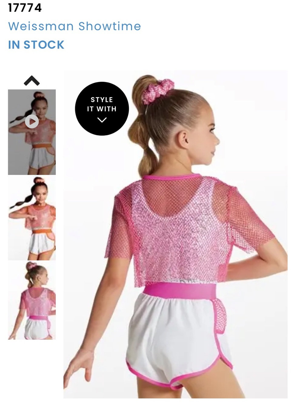 Weissman Pink Mesh Crop Top with White Shorts Dance Set